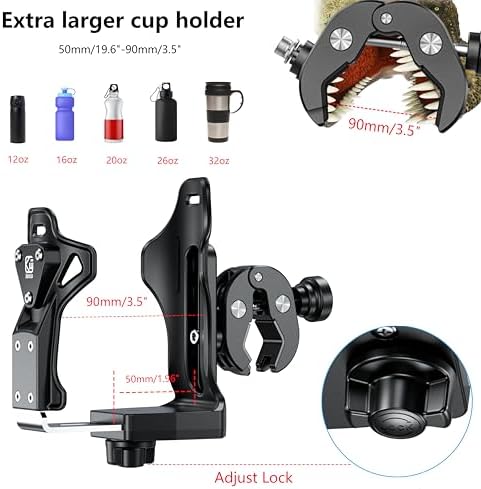 Kewig Anti-Theft Motorcycle Cup Holder, Extra Large Adjustable Size Bike Water Bottle Holder for 1.95-3.6 Diameter Bottles, Drink Holder for Stroller, Moto, Bicycle, Scooter, Wheelchair