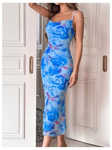 Image of GORGLITTER Women's Floral Wedding Guest Bridal Shower Cocktail Midi Dress | Wedding Dresses for Bride, Bridesmaid Dresses, Orange Dress Women, Vacation Dresses for Woman