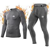 MeetHoo Conjuntos Térmicos para Hombre, Set de Ropa Interior Térmica Camiseta + Pantalones Largos Función Running Ciclismo Esquí Fitness Invierno Deportes