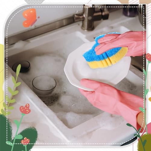 Image of FillTouch 3 Pcs Dual Sided Scrub Sponge Multi Functional Cute Temperature Sensitive Non Scratch Dish Sponge for Washing Dishes Kitchen Bathroom (Cat,Pink, Orange, Royal Blue)
