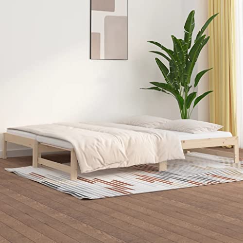 Mokuyary Cama de día extensible 2 x (90 x 190 cm) de madera maciza de pino, cama de día con somier, cama de invitados, sofá cama sin colchón, sofá cama para salón, dormitorio -A