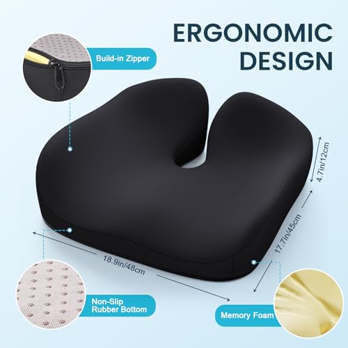 Benazcap Memory Foam Seat Cushion for Office Chair, Ergonomic Chair Cushions for Tailbone Pain Relief, Sciatica & Back Support, Office Chair Cushion & Car Seat Cushion