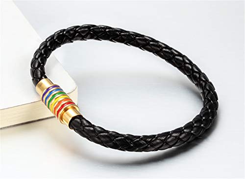 Image of Leather Braided LGBT Rainbow Bangle Bracelet - Gay & Lesbian Pride