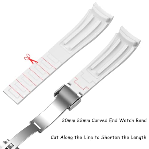 Image of Juntan 18mm 20mm 21mm 22mm Curved End Rubber Watch Band, Tapered Silicone Curved Replacement Watch Strap for Men Women with Metal Classic Diving Buckle