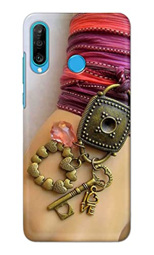 Image of Girl Hand with Keychain Hard Back Case Cover for Huawei P30 Lite /Nova 4e, Marie-L21BX, MAR-L01A, MAR-L21A, MAR-LX1A Back Cover -(J5) VNS2228