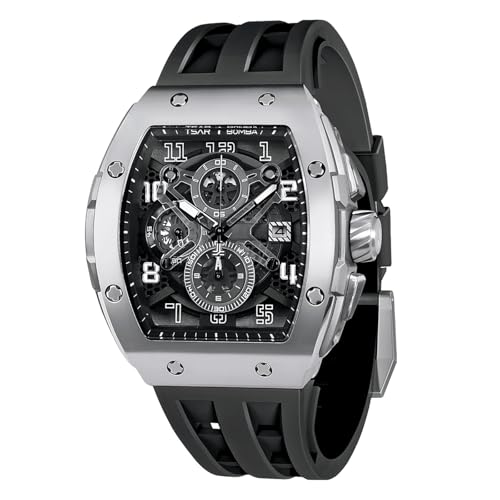 Image of TSAR BOMBA Mens Watches Luxury Tonneau Watches for Men Waterproof 50M Analog Watch Chronograph Calendar Date Men's Dress Business Work Watch Diver Large Square Face Wristwatch