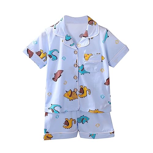 Boys Girls 𝐏ajama Set 2PCS Kids Toddler 𝐒𝐥𝐞𝐞𝐩wear Outfits, Short Sleeve Button Down Shirts + Shorts Summer 𝐏Js2