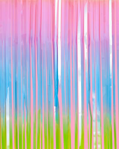 Image of xo, Fetti Party Decorations Rainbow Pastel Fringe Foil Curtain - Set of 2 | Bachelorette, Pride, Backdrop, Birthday, Photo Booth