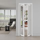30"x80" French Pivot Door, High-Definition Mirror Panels & Hardware Kit, Interior Pantry/Laundry/Closet Door, Solid MDF Wood with Water-Proof PVC Surface French Doors, Easy Install, White