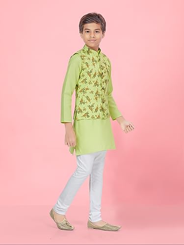 Image of Aarika Boys Light Green-White Color Kurta Pyjama & Waistcoat
