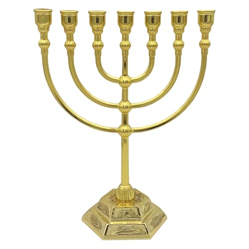 YOFAPA Traditional Jewish Menorah 7 Branch Candle Stick Holder Jerusalem Temple Candle Holder Perfect for Home Decor Prayer and Festive Celebrations
