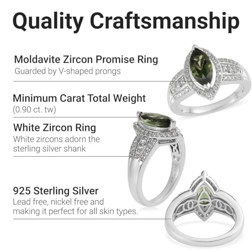 Moldavite Zircon Engagement Rings for Women - Promise Rings for Her 925 Sterling Silver Platinum Plated Moldavite Ring Wedding Jewelry Anniversary Birthday Gifts for Women4