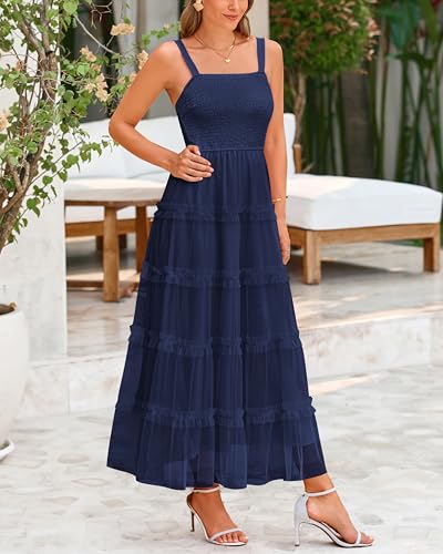 Image of PRETTYGARDEN Women's Summer Dresses 2026 Sleeveless Smocked Tiered Ruffle Tulle A-Line Flowy Wedding Party Maxi Dress