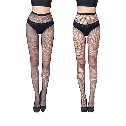 FLORA GUARD High Waist Tights Fishnet Stockings,2 Pairs of High Waist Fishnet Tights with 2 Types… Cover