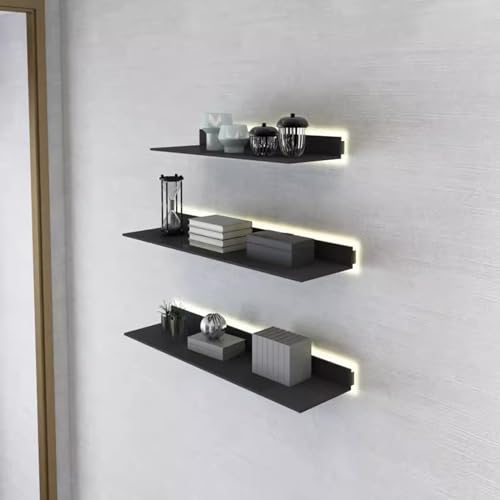 Étagères murales flottantes en fer gris avec éclairage LED étagère de présentation métal 80cm