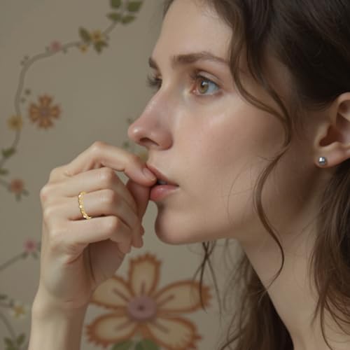 18K Gold Plated Pearl Rings for Women, Dainty Elegant Stackable Cubic Zirconia Thin Band, Promise Ring Wedding Band Jewelry Birthday Gifts for Women Size 5-103