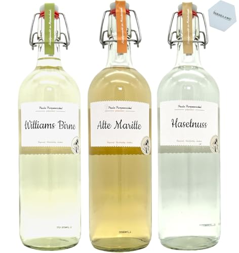 Paula Pumpernickel Obstbrand 3er-Set | Haselnuss 30%, Alte Marille 35%, Williams-Birne 35% | 3x 1000ml