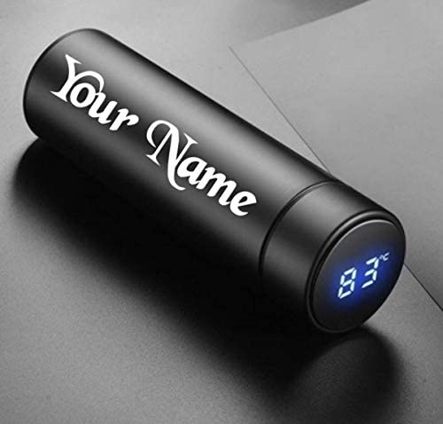 HEARTSLY || Personalized BPA-free Thermos Double Wall Vacuum Insulated Stainless Steel Water Bottle Travel (Black) with LED Temperature Display