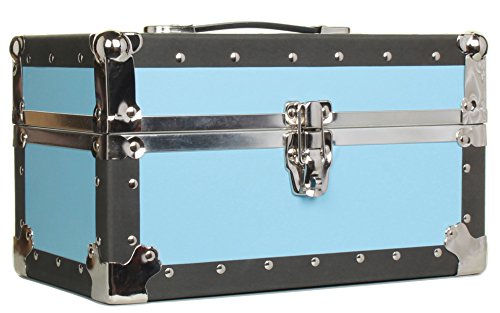 Gilbins Summer Camp And College Dorm Mini Storage Trunk Organizer Keepsake Box Treasure Chest Footlocker Size 14" L X 8" H X 8" W Light Blue #TOP14
