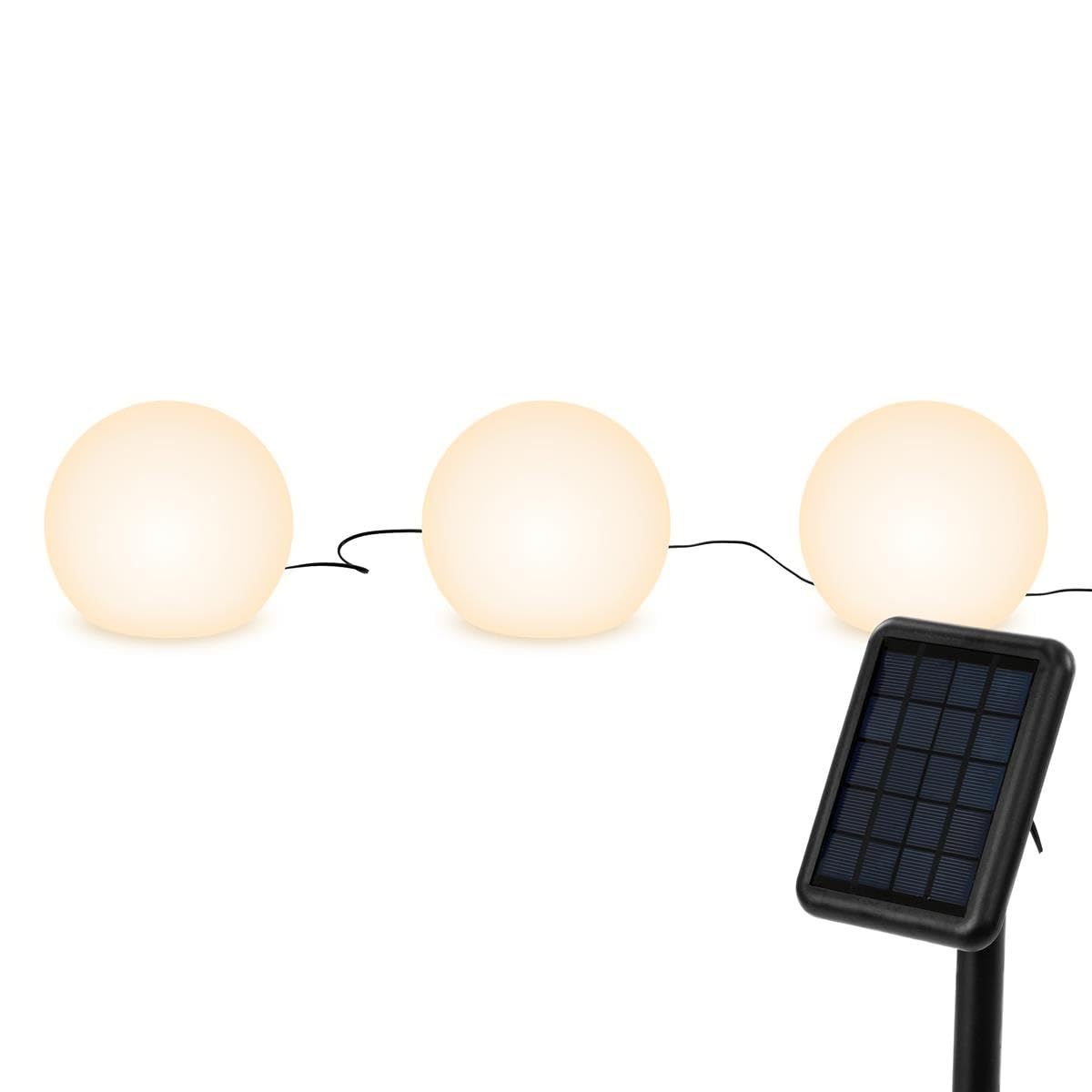 3er Set Solar Kugelleuchte Ø20 cm warmweiß | LED Solarleuchten für außen | Gartenbeleuchtung Terrasse Balkon Rasen | Außenleuchte mit Solarpanel & Akku | dekorative Bodenlichterkette