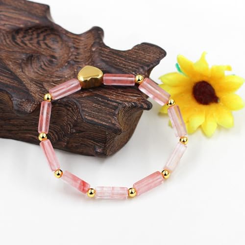 Image of Cuboid Love Elastic Bracelet, Crystal Energy Stone Anxiety Relief Yoga Jewelry for Women Male (Heart-shaped Charm Can Be Customized Name)