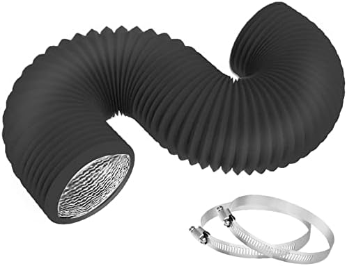 TEAIERXY 4 Inch 8 Feet Dryer Vent Hose,Flexible Insulated Air Ducting,Vent Hose PVC Aluminum Foil with 2 Clamps for HVAC Ventilation(Black)