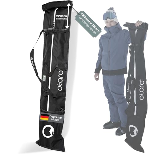 Otaro Skitasche für Ski & Skistöcke Skisack Ski Bag längenverstellbar wasserabweisend robuste Reißverschlüsse gepolsterter Tragegurt für 1 Paar Ski bis 205cm