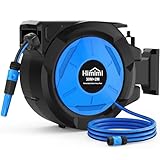 Himimi Enrouleur de Tuyau d’Arrosage Mural Rétractable 30 m + 2 m, Dévidoir Automatique 1/2 Pouce avec Rembobinage Lent, Verrouillage à Toute Longueur, Support Pivotant 180°, pour Jardin et Terrasse