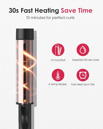 1.5 Inch Extra Long Ceramic Tourmaline Curling Wand with Temperature Control