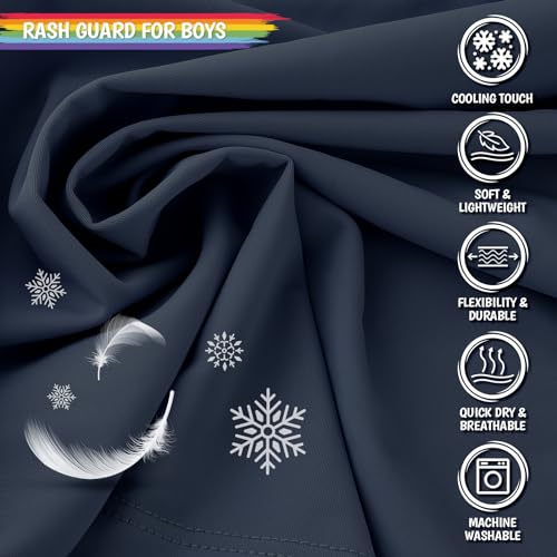 Boys Swim Shirts Rash Guard Long Sleeve Sun Protection UPF50+ Rashguard Fishing Surf Quick Dry Cool Beach Sun Shirt for Toddler Kids Navy Blue 2T3