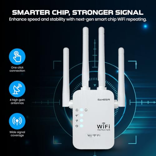 Image of GameSir WiFi Repeater 300Mbps Wireless Range Extender | 4 High-Gain Antennas | WiFi Signal Booster for Home, Office, | Supports WPS, AP & Repeater Mode (6)