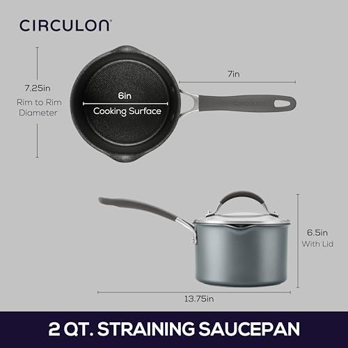 Image of Circulon A1 Series Nonstick Straining Sauce Pan with Lid, 2-Quart, Graphite