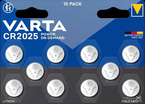VARTA Batterien Knopfzellen CR2025, 10 Stück, Power on Demand, Lithium Coin, 3V, kindersichere Verpackung, für elektronische Kleingeräte - Autoschlüssel, Fernbedienungen, Waagen