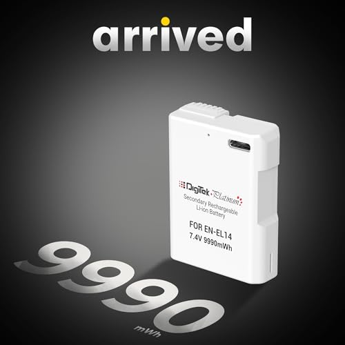 Image of Digitek Platinum (EN-EL14 Type C) 1350mAh Li-ion Battery for Nikon DSLR Cameras with Type-C Charging Cable, for Nikon D3100, D3200, D3300, D3400, D3500, D5100-D5600, DF DSLR, and Coolpix P7000-P7800