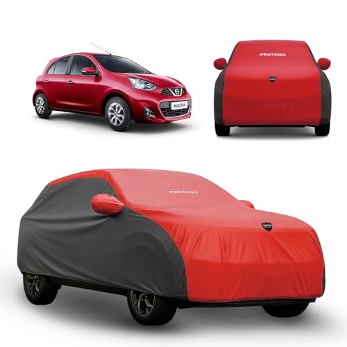 Image of PROTEGO Prime Series India's 1st Anti-Tear Car Cover for Nissan Micra | Heavy Duty, Custom Fit, All Weather Protection | 100% Waterproof, Windproof & Hail Resistant | 2 Year Warranty | Red + Black