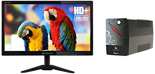 Image of ZEBRONICS 19.5 Inch Monitor(49.5Cm) with Anti Glare, Hd, Slim Design and Wall Mount & Zeb-U725 600Va Ups for Desktop /Pc /Computers (Not for Routers) with Automatic Voltage Regulation, Black, LCD