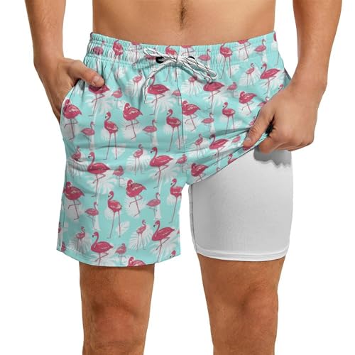 Mens Swim Trunks with Compression Liner 5 Inch Bathing Suit Swimming Trunks Quick Dry Swim Shorts with Pockets