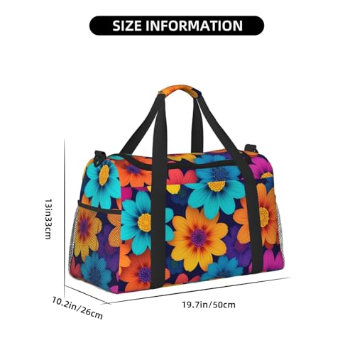 Abstract Style Colorful Flowers Print Travel Duffle Bag - Foldable Personal Item Travel Bag for Women & Men,13x10.2x19.74