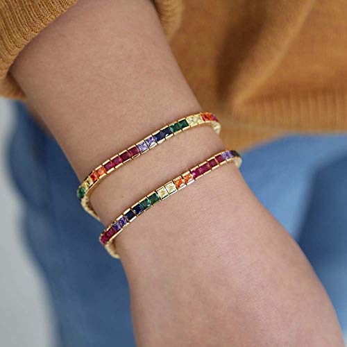 Atjmlady 17Cm Square Rainbow Colorful Cz Tennis Bracelet For Women 17Cm Gold Plated #TOP7