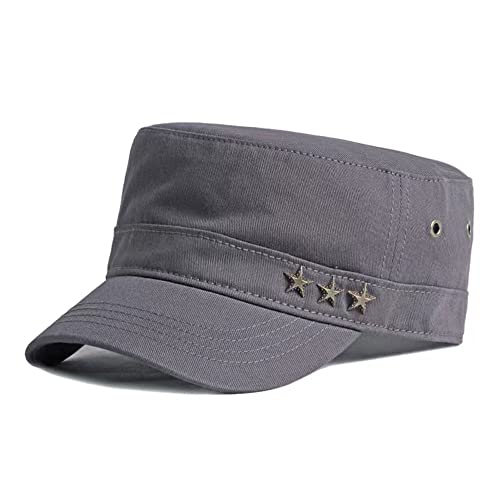 Gorra militar para hombre, estilo militar, gorra plana, gorra de cadete, gorra vintage de algodón, gorra de béisbol unisex, gris, 56/60 cm