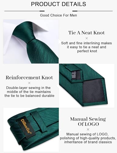 Image of DiBanGu Mens Silk Necktie Solid Color Tie and Pocket Square Cufflink Tie Clip Set Woven Plain Ties for Men Wedding Party