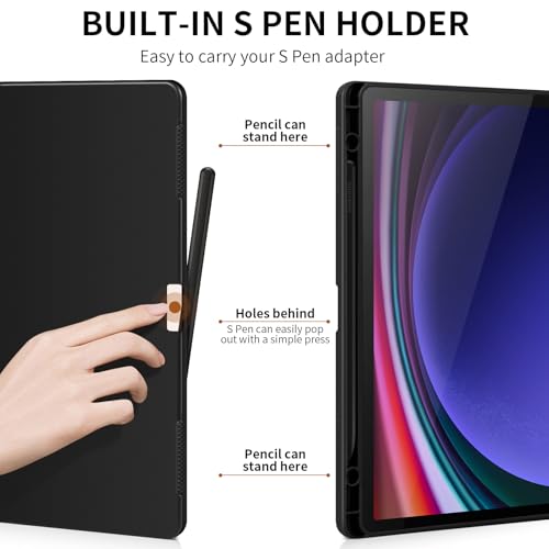 Thryxop Capa de couro genuíno para Samsung Galaxy Tab S10 Lite / S10 FE/ S9 FE/ S9 5G (10,9 polegadas/11 polegadas) com suporte para lápis | Capa protetora fina com suporte ajustável, despertar