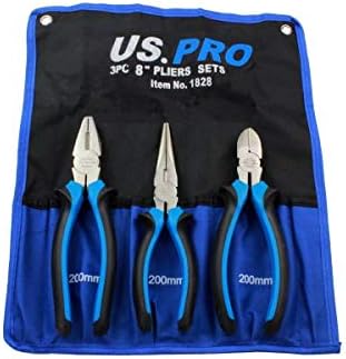 US Pro 3PC 8" Ni-fe Finish Pliers Set - Combination, Cookie Cutters, 1828 Long Nose