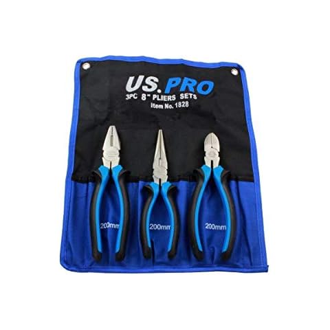 US PRO 3pc 8" Plier Set with Tool Roll Cover
