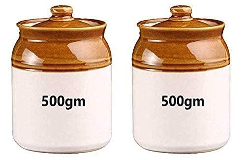 Image of Ceramic Pickle Jar Set with Lid - 500ml, 2 Pcs, Multicolor