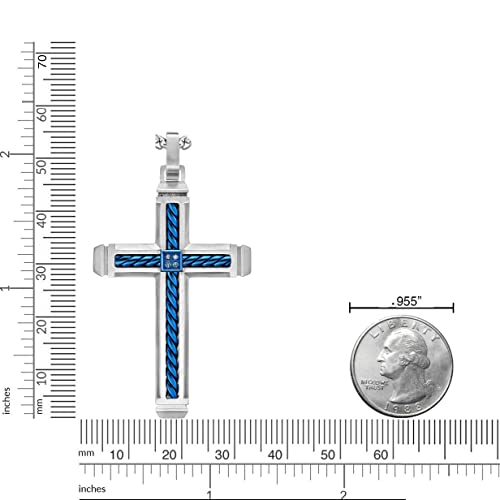 Metro Jewelry 0.02 Carat Blue Diamond Cross Pendant Necklace For Men In Stainless Steel With Blue Ion Plating On 24 Inches Long Box Chain #TOP4