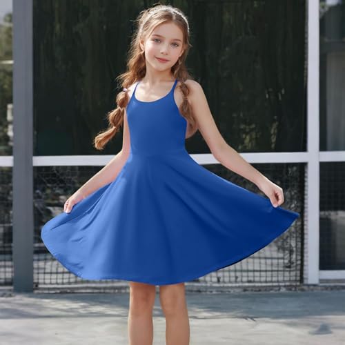 Tennis Dress for Girls Sleeveless Slip Backless Kid Romper Summer Sport Golf Dress Unitard with Shorts Pockets Crewneck2