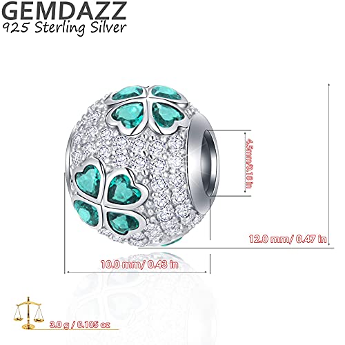 Sparklig Pave Green 4 Leaf Clover Charms In 925 Sterling Silver, Irish Shamrock Round Cz Ball Beads Fit Pandora Ireland St Patricks Day Bracelet, Gift For Mothers Day/Valentines #TOP1