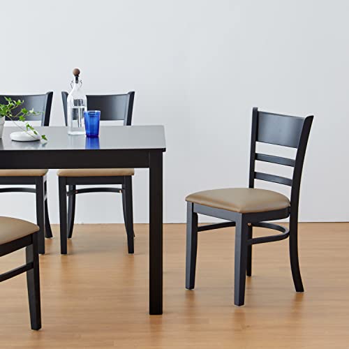 Livinia Cabin Dining Chair Set Of 2, Solid Malaysian Oak Pu Leather Upholstered Cushion Seat Wooden Ladder Back Side Chairs (Black) #TOP7