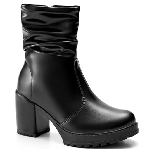 Bota Feminina Lumiss Tratorada Cano Curto Enrugada Salto Bloco Alto preto39